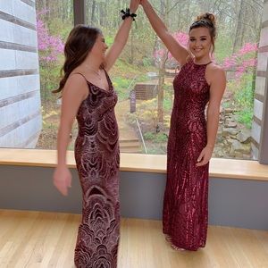 maroon fitted prom dress
